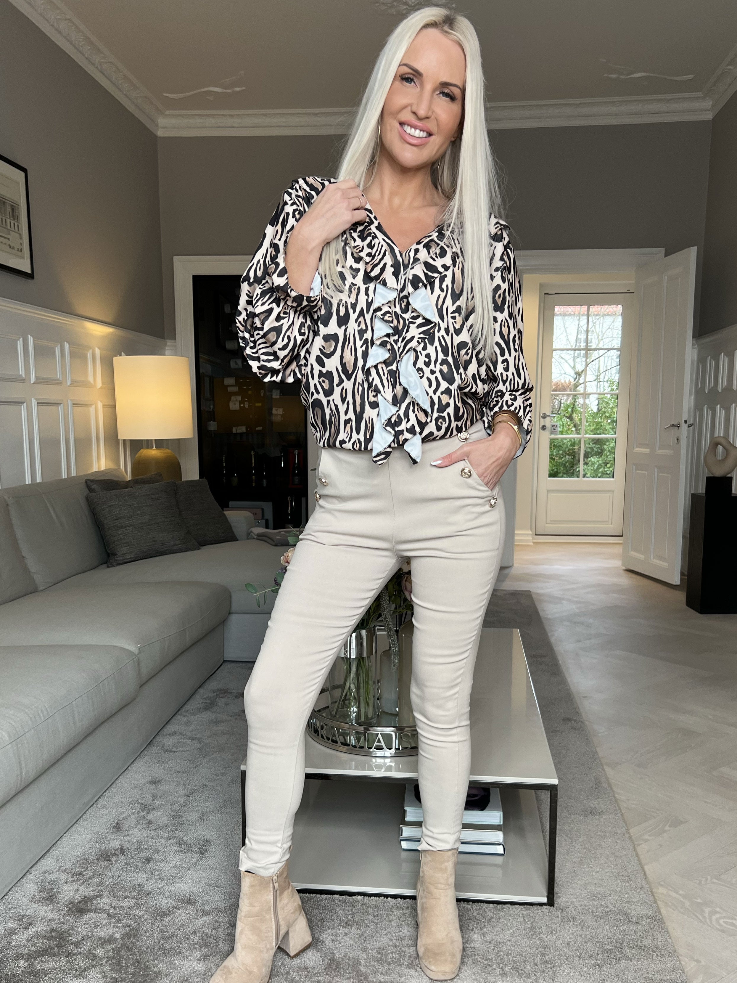 Emma - Leggings med elastikkant i livet og guld knapper